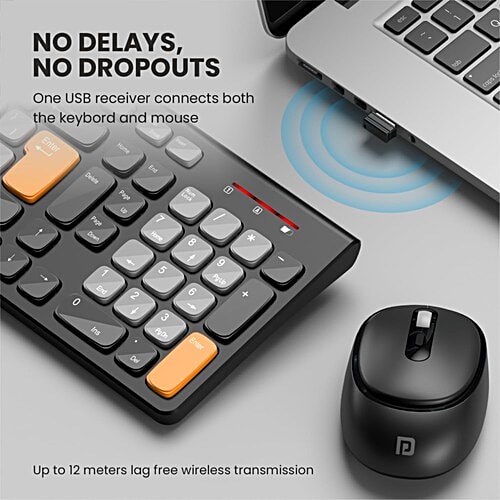 Portronics Key7 Combo Wireless Keyboard & Mouse - For PC, Laptop & Mac, 2 pcs With 2.4 GHz USB Receiver, 10m Working Range, 12 Shortcut Keys, Adjustable DPI