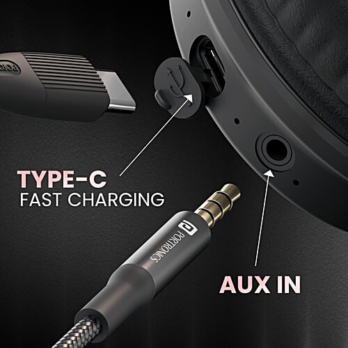 Portronics Muffs M3 Over-Ear Headphones - With ANC Enabled, 1 Unit  Up to 40 Hours Playtime, In-Built Mic, 40mm Driver, Powerful Bass, Soft Ear Cushion, BT 5.3V, AUX-In, Foldable Design, Type C Fast Charging