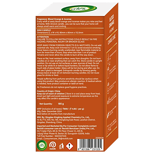 Airwick Blood Orange & Incense Scented Candle With Essential Oils, 185 g Jar Wax Candle