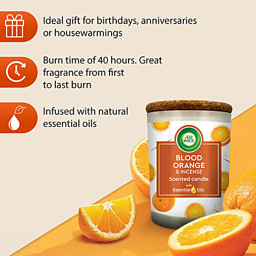 Airwick Blood Orange & Incense Scented Candle With Essential Oils, 185 g Jar Wax Candle