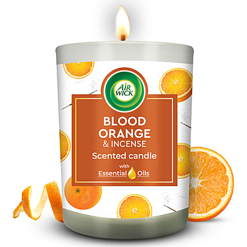 Airwick Blood Orange & Incense Scented Candle With Essential Oils, 185 g Jar Wax Candle