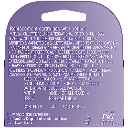 Gillette Venus Comfortglide Hair Removal Razor Replacement Cartridges, 4 pcs  