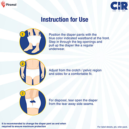 CIR Unisex Adult Diaper Pants - Medium, 10 pcs All Night Protection, With Goodness of Aloe Vera, Breathable Material, Prevents Thigh Leakage, Wetness Indicator