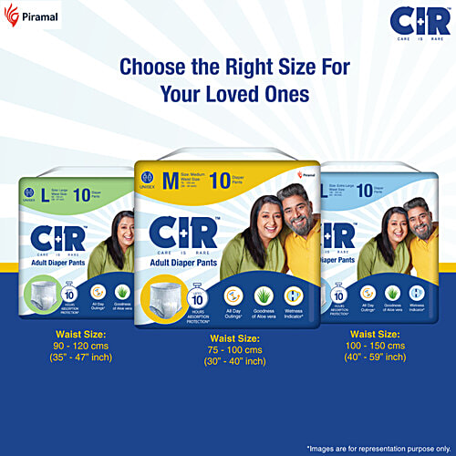 CIR Unisex Adult Diaper Pants - Medium, 10 pcs All Night Protection, With Goodness of Aloe Vera, Breathable Material, Prevents Thigh Leakage, Wetness Indicator