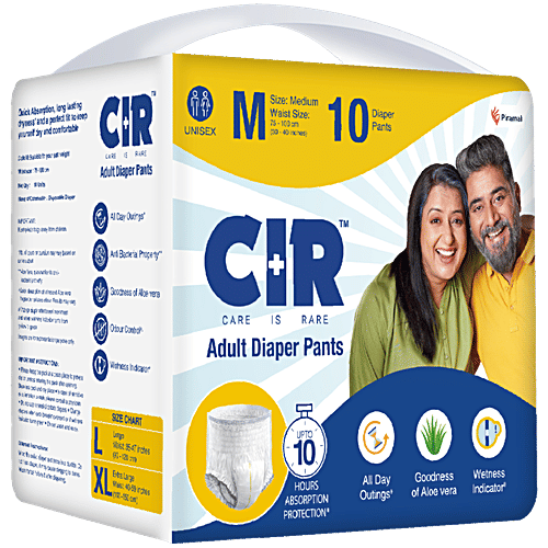 CIR Unisex Adult Diaper Pants - Medium, 10 pcs All Night Protection, With Goodness of Aloe Vera, Breathable Material, Prevents Thigh Leakage, Wetness Indicator