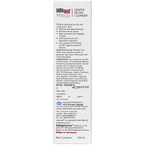 Sebamed Gentle Facial Cleanser For Oily & Combination Skin, 150 ml  . Gentle, pore deep cleansing, Removes excess sebum