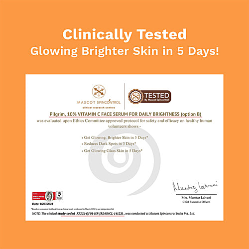 Pilgrim 10% Vitamin C Face Serum With 5% Niacinamide For Daily Brightness, 10 ml  For All Skin Types, Reduces Dark Spots