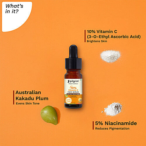 Pilgrim 10% Vitamin C Face Serum With 5% Niacinamide For Daily Brightness, 10 ml  For All Skin Types, Reduces Dark Spots