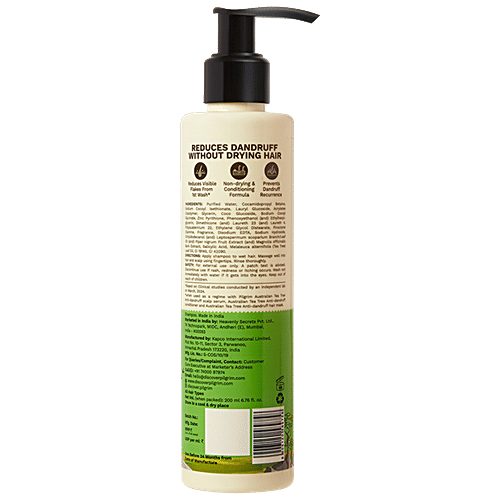 Pilgrim Australian Tea Tree Non-Drying Anti-Dandruff Shampoo With Salicylic Acid, 200 ml  Sulphate & Paraben Free, Removes Dandruff Causing Bacteria, Gently Cleanses & Exfoliates Scalp