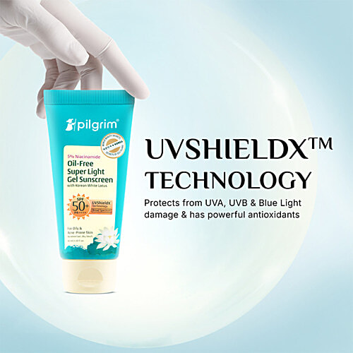 Pilgrim 5% Niacinamide Oil-Free Super Light Gel Sunscreen SPF 50+ PA++++, 40 ml  With Korean White Lotus, For Oily & Acne Prone Skin, No White Cast