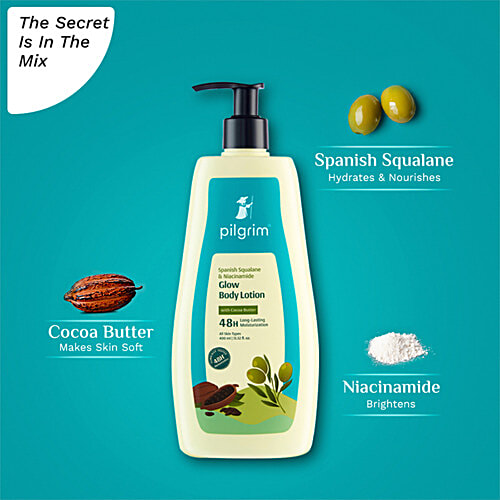 Pilgrim Spanish Squalane & Niacinamide Glow Body Lotion - With Cocoa Butter, 400 ml  48H Long-Lasting Moisturisation, For All Skin Types