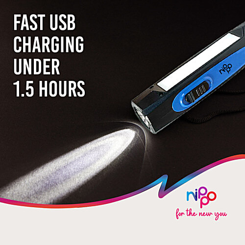 Nippo Spark Rechargeable 1W LED Torch With 1.5W Side Light - Micro USB Charging, 1 pc Dual Light, 600 mAh Lithium-Ion Battery, Fast USB Charging Under 1.5 Hrs, Overcharge Protection