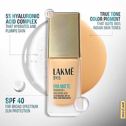Lakme Hya Matte 9To5 Hya Matte Foundation + Hyaluronic Acid - SPF 40, 25 ml Cool Tan