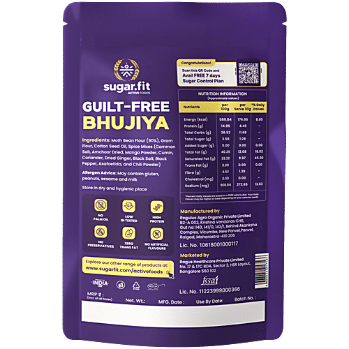 Sugar.Fit Active Guilt-Free Bhujiya, 150 g  Crunchy Indian Snack, Zero Cholesterol, No Artificial Flavours