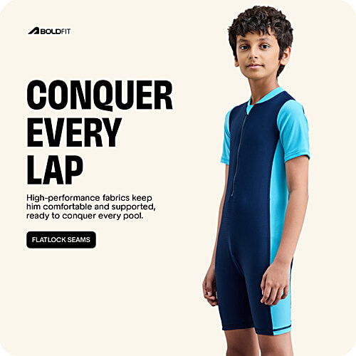 Boldfit Kids Swimming Dress One Piece Swimsuit For Boys - Light & Dark Blue, 1 pc (Size L)