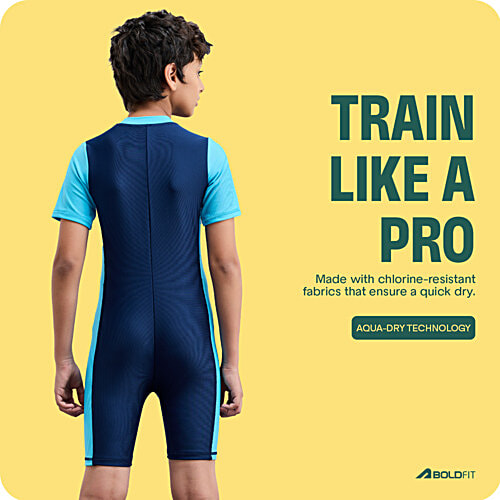 Boldfit Kids Swimming Dress One Piece Swimsuit For Boys - Light & Dark Blue, 1 pc (Size L)