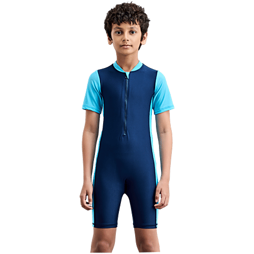 Boldfit Kids Swimming Dress One Piece Swimsuit For Boys - Light & Dark Blue, 1 pc (Size L)
