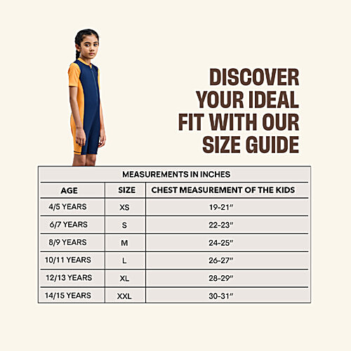 Boldfit One-Piece Swimsuit Zipper, Knee-Length Kids Swim Wear Girls - Blue & Orange, 1 pc (Size M) 