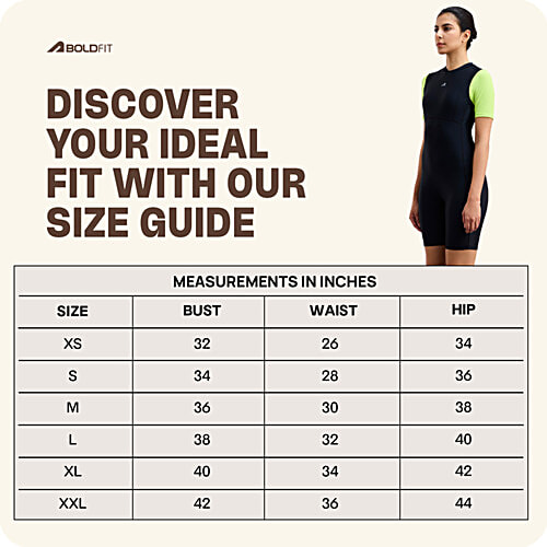 Boldfit One-Piece Swimsuit Stretchable, Knee-Length, Flexible Fit Swimwear For Women - Black & Green, 1 pc (Size L) 