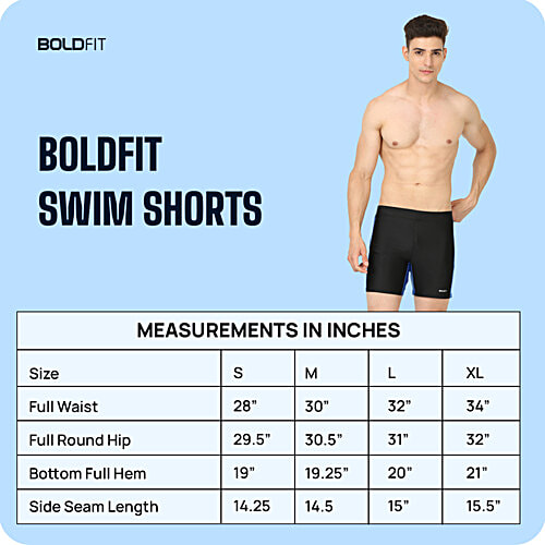 Boldfit Men's Swimming Shorts Breathable, Quick-Dry, Adjustable Swim Trunks For Men & Boys - Black & Blue, 1 pc (Size L)