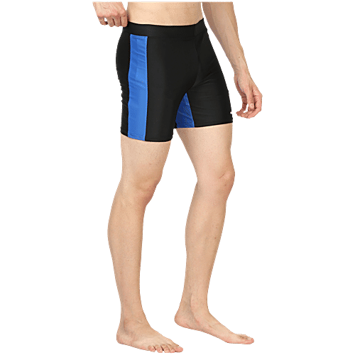 Boldfit Men's Swimming Shorts Breathable, Quick-Dry, Adjustable Swim Trunks For Men & Boys - Black & Blue, 1 pc (Size L)