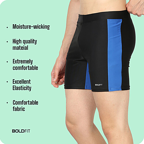 Boldfit Men's Swimming Shorts Breathable, Quick-Dry, Adjustable Swim Trunks For Men & Boys - Black & Blue, 1 pc (Size L)