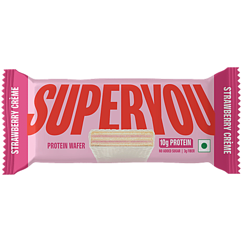 Superyou Strawberry Creme Protein Wafer Bar, 40 g No Added Sugar, 10 g Protein, 3 g Fibre