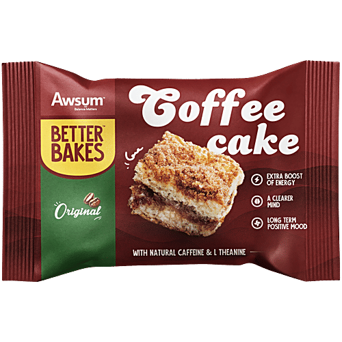 Awsum Better Bakes Original Coffee Cake, 50 g Extra Boost of Energy, With Natural Caffeine & L Theanine