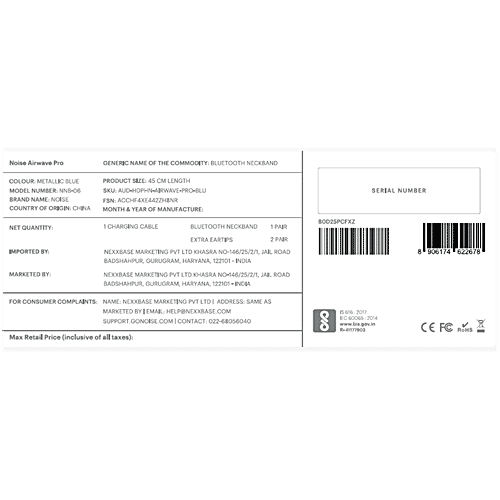 Noise Airwave Pro Bluetooth Wireless Neckband Earphones With Mic - Metallic Blue, 1 Unit  