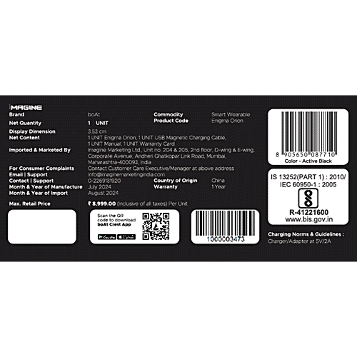 boAt Luxury Smart Watch Enigma Orion With 1.39” HD Display, BT Calling, Metal Body, Activity Tracker - Active Black, 1 pc  Functional Crown, Up To 7 Days Battery