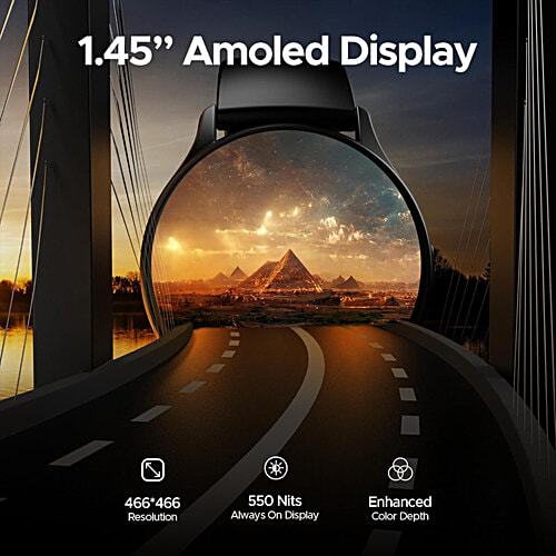 boAt Lunar Peak Smart Watch With 1.45" AMOLED Display & Advanced BT Calling - Black, 1 pc  Always on Display, Cloud & Custom Watch Faces, in-Built Games, Stocks, SOS, IP67,