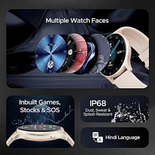 boAt Lunar Peak Smart Watch With 1.45" AMOLED Display, Advanced BT Calling, IP67, Rose Gold, 1 pc AMOLED Display, Advanced BT Calling, Always on Display, Cloud & Custom Watch Faces, in-Built Games, Stocks, SOS, IP67, Smart Watch for Men & Women