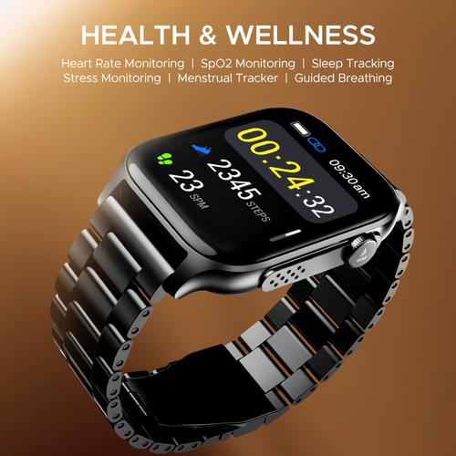 boAt Ultima Ember Smart Watch With 1.96” AMOLED Display, BT Calling, 100+ Sports Modes  - Steel Black, 1 pc  Functional Crown, 100+ Sports Modes, BT Calling, Camera & Music Control, IP68 Resistance, Custom Watch Faces