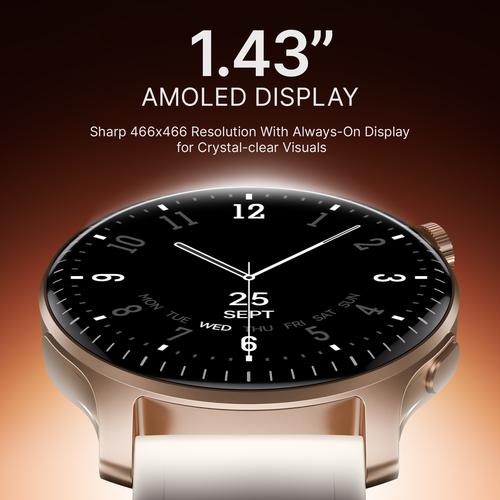 boAt Ultima Prime Smart Watch With 1.43” AMOLED Display, BT Calling, 100+ Sports Modes - Rose Gold, 1 pc  SOS, BT Calling, Notifications, IP68, Music & Camera Controls, 100+ Sports Modes, Watch Face Studio