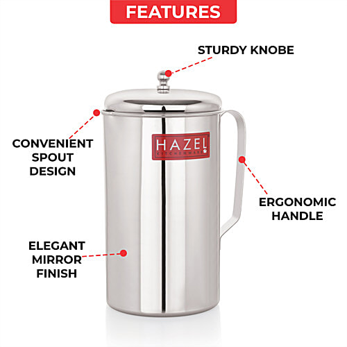 Hazel Stainless Steel Water Pitcher/Jug With Lid, 2 L