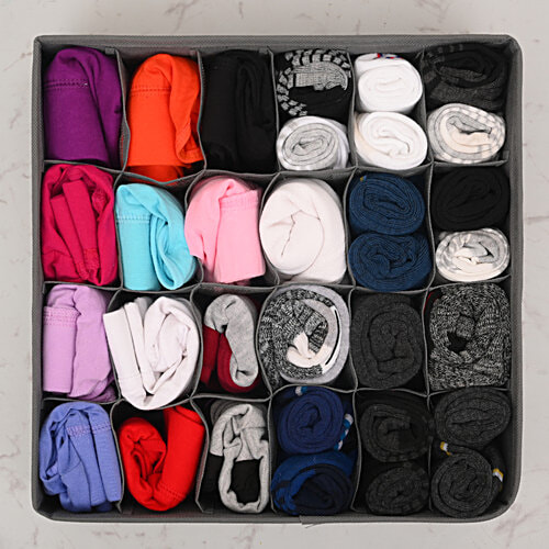 DP Linen Foldable Storage Box - 24 Partition, Grey, 1 pc