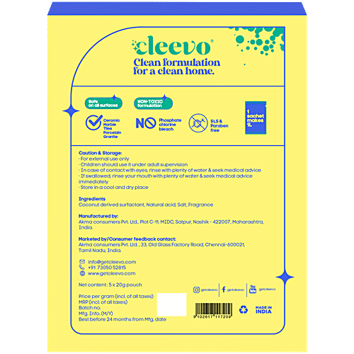 Cleevo Powder To Liquid Floor Cleaner - Oriental Lemon, Non-Toxic, 5 L (5x20 g) 