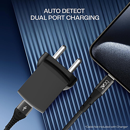 boAt Quick Charge 3.0 Dual Port 18W+18W Charger With Auto-Detect Charging & Advanced GaN Chip Technology - Sleek Black, 1 pc  