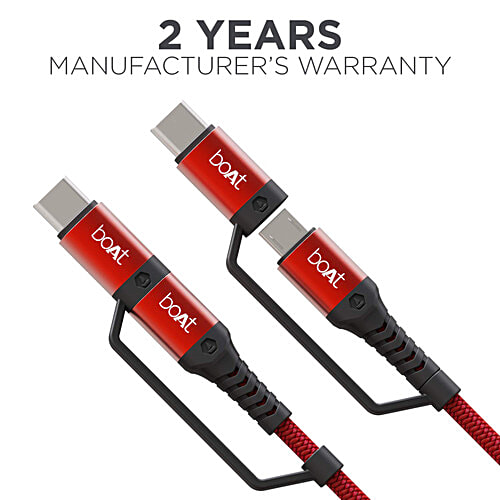 boAt Deuce USB 330 2-in-1 Type-C & Micro USB Cable, 3A Fast Charge, 480Mbps Data, 10,000+ Bends, 1.5m Length - Martian Red, 1 pc  