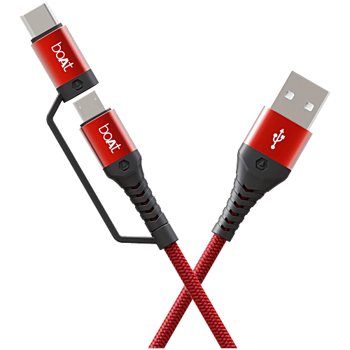 boAt Deuce USB 330 2-in-1 Type-C & Micro USB Cable, 3A Fast Charge, 480Mbps Data, 10,000+ Bends, 1.5m Length - Martian Red, 1 pc  