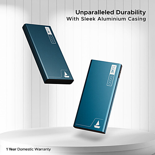 boAt Energyshroom PB300 Powerbank With 10000mAh Battery, 22.5W Fast Charging, 12-Layer Smart IC Protection, LED Indicators, Aluminium Alloy Casing - Steel Blue, 1 pc