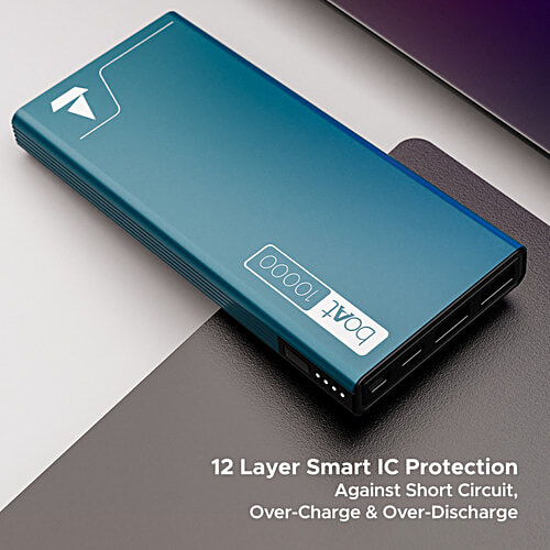 boAt Energyshroom PB300 Powerbank With 10000mAh Battery, 22.5W Fast Charging, 12-Layer Smart IC Protection, LED Indicators, Aluminium Alloy Casing - Steel Blue, 1 pc
