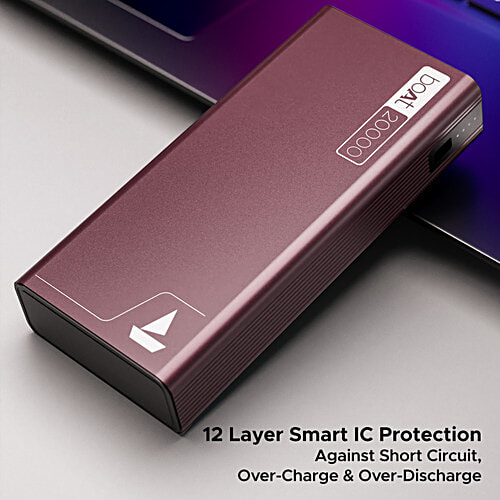 boAt Energyshroom PB400 20000mAh Power Bank w/ Built-In 12-layer Smart IC protection & 22.5W Fast Charging - Burgundy, 1 pc