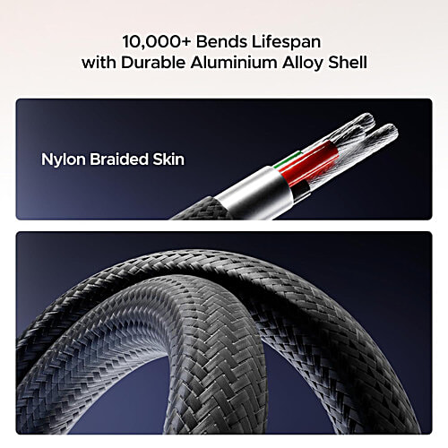 boAt FlexiCharge 400 Cable With 4-In-1 USB-A, Type-C & Lightning, 60W/3A PD Fast Charge, 480Mbps Sync & Swappable Heads - Carbon Black, 1 pc  