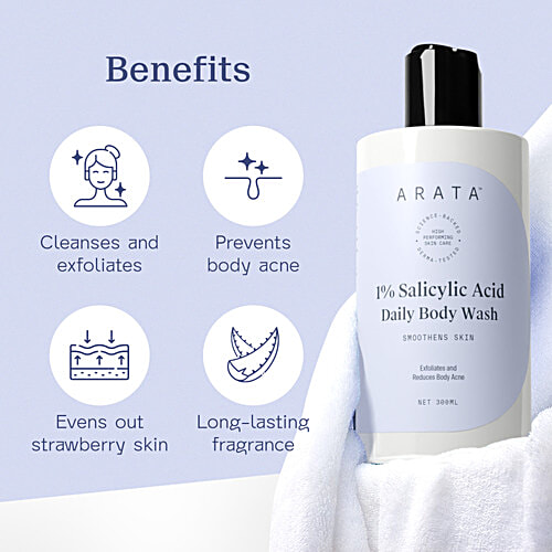 Arata 1% Salicylic Acid Daily Body Wash, 300 ml  Smoothens Skin, Exfoliates & Reduces Body Acne