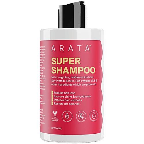 Arata Super Shampoo, 300 ml Reduce Hair Loss, Improve Shine & Smoothness, Improves Hair Softness, Restore pH Balance, Plant Powered, Non-Toxic