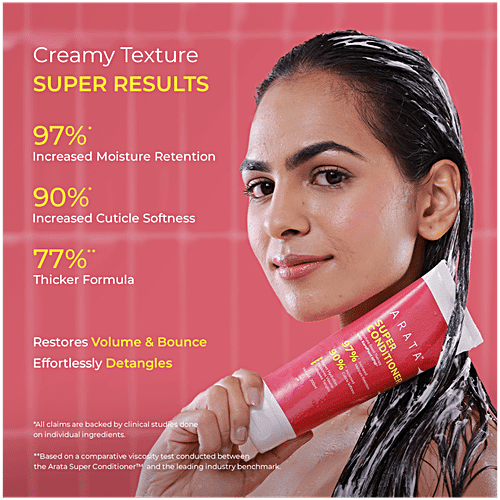 Arata Super Hair Conditioner, 200 ml  With KeraPlant NPNF, 97% Increased Moisture Retention, 90% Increased Cuticle Softness, Hyper Hydration, Restores Volume, Removes Tangles