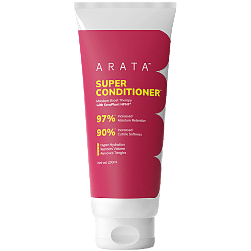 Arata Super Hair Conditioner, 200 ml  With KeraPlant NPNF, 97% Increased Moisture Retention, 90% Increased Cuticle Softness, Hyper Hydration, Restores Volume, Removes Tangles