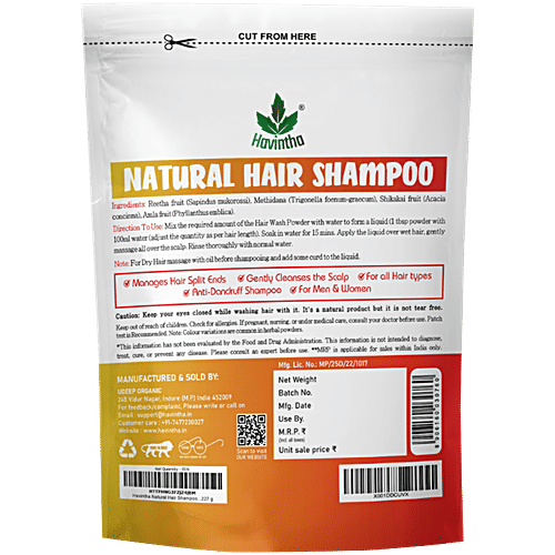 Havintha Natural Hair Shampoo - Methi Dana, Reetha, Shikakai, Amla Powder, 227 g  No Chemicals & Preservatives