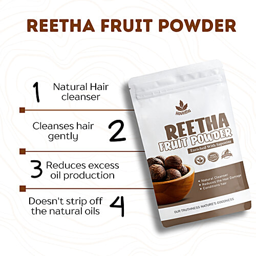 Havintha Reetha Fruit Powder - Enriched With Saponins, 50 g Natural Cleanser, Doesn't Strip Out Natural Oils, Provides Gentle Cleansing
